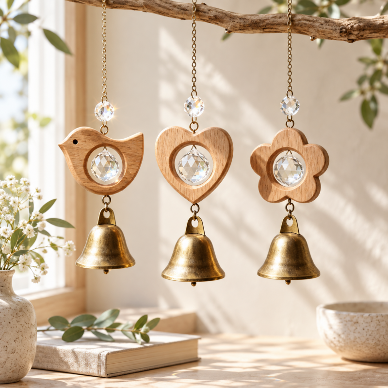 CouldNook Wooden Bell Hanging - Open Motif Frame And Faceted Center Drop