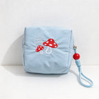CouldNook Embroidered Mushroom Makeup Bag - Beaded Wrist Loop And Zipper