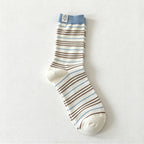 CouldNook Cat Label Striped Socks - Fine Bands And Contrasting Cuffs