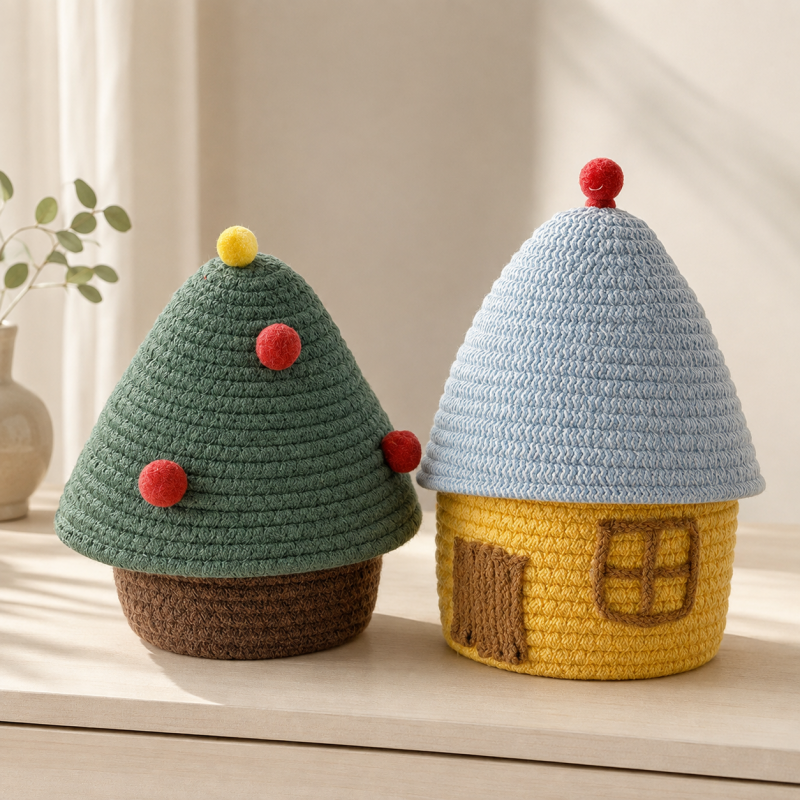 CouldNook House Shaped Cotton Rope Storage Basket - Roof Lid