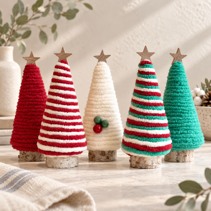 CouldNook Striped Mini Christmas Tree - Wrapped Cone Display