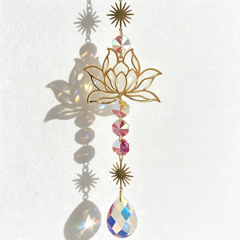 CouldNook Lotus Crystal Suncatcher - Gold Tone Hanging Accent