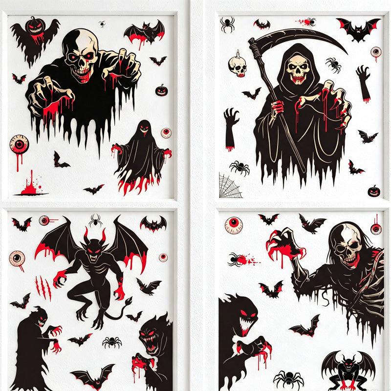CouldNook Halloween Spooky Static Window Clings‑Reaper Skeleton Ghost Pumpkin Decor