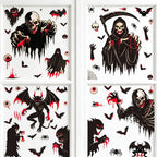 CouldNook Halloween Spooky Static Window Clings‑Reaper Skeleton Ghost Pumpkin Decor