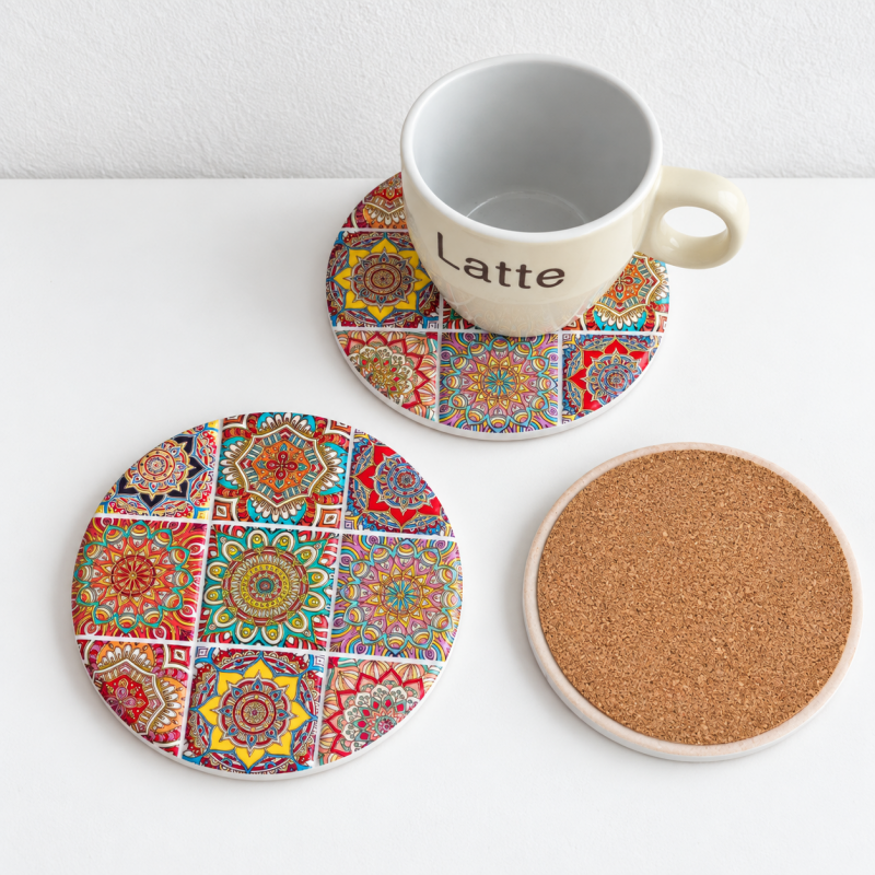 CouldNook Patterned Round Ceramic Coaster - Colorful Tile Designs Accent