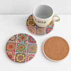 CouldNook Patterned Round Ceramic Coaster - Colorful Tile Designs Accent
