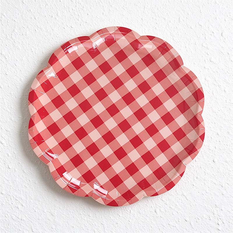 CouldNook Scalloped Paper Plates - Gingham Checks Or Colored Borders