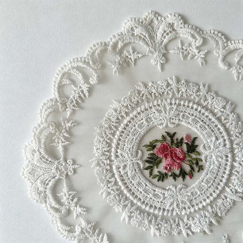 CouldNook Round Embroidered Lace Placemat - Rose Medallion Colors