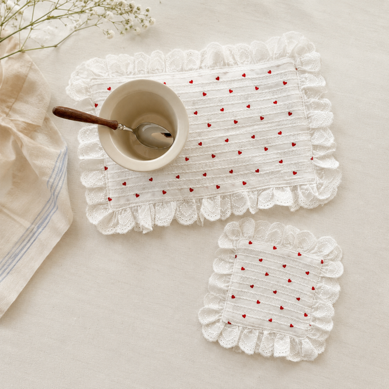 CouldNook Heart Cotton Lace Placemat - Ruffled Table Mat