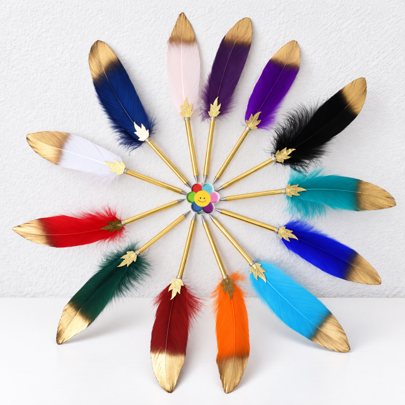 CouldNook Feather Ballpoint Pen - Gold-Tipped Plume and Maple Leaf Accent
