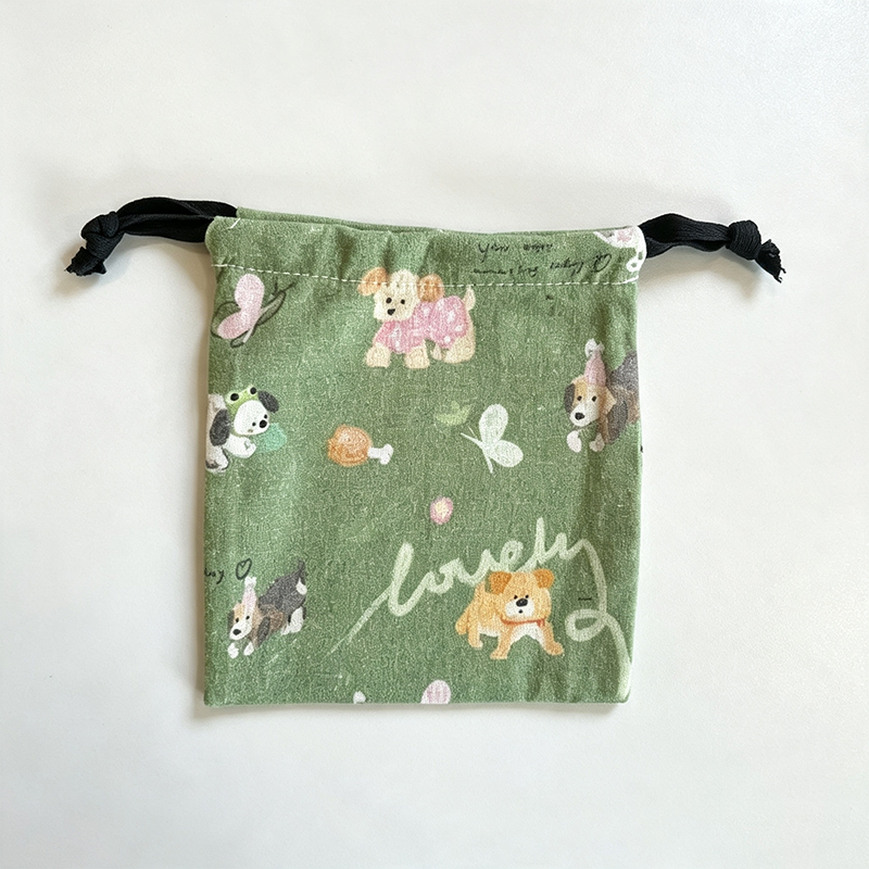 CloudNook Cartoon Print Drawstring Pouch‑Cotton Blend Small Storage Bag