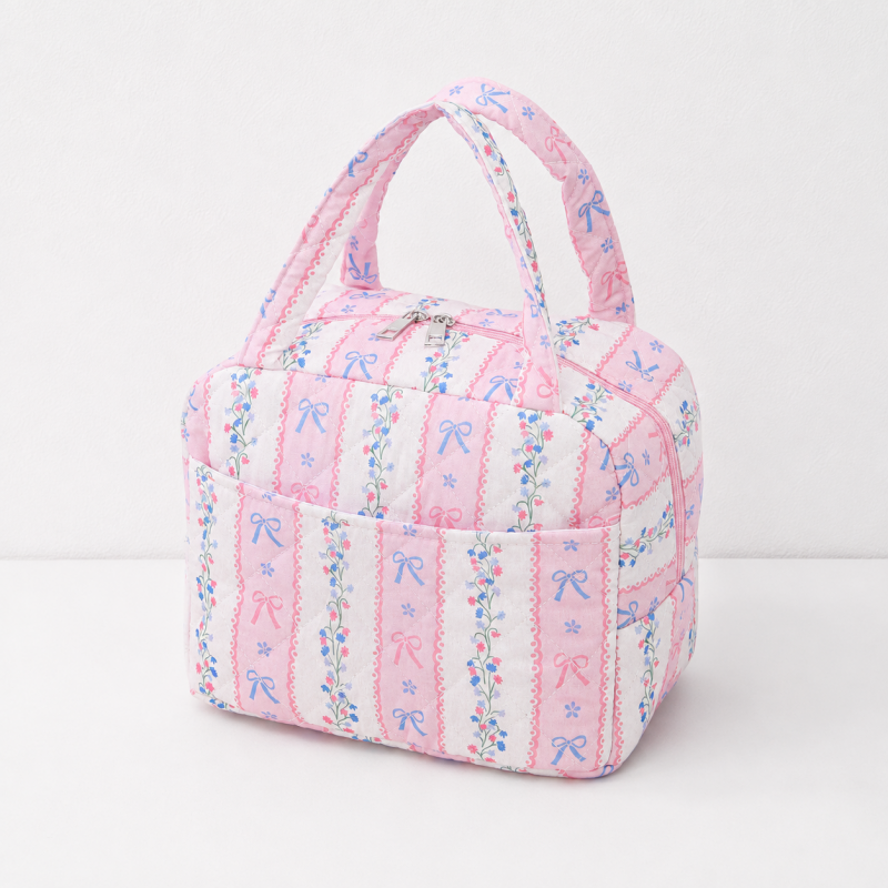 CouldNook Quilted Floral Lunch Bag - Front Pocket and Carry Handles