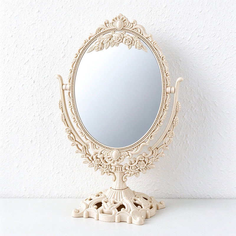 Ornate Tabletop Vanity Mirror with Pivoting Double-Sided Face