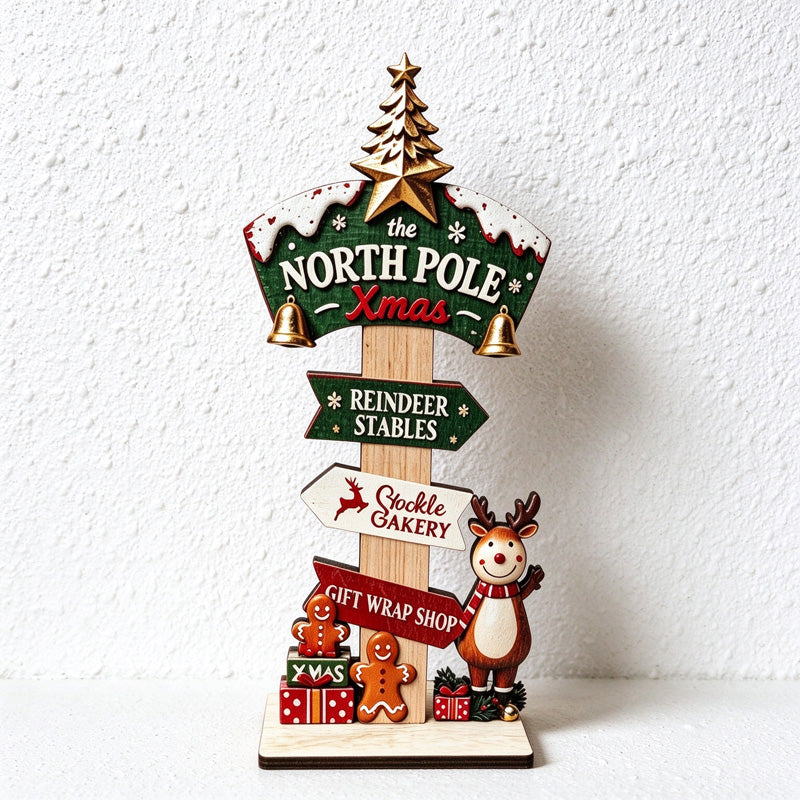 Wooden Christmas Tabletop Decorations with Printed Holiday Scenes