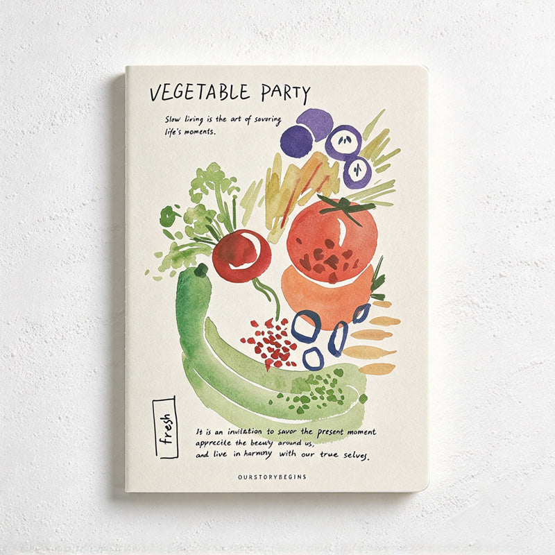 CouldNook Stitched Notebook - Food Illustrations and Lightly Ruled Writing Pages
