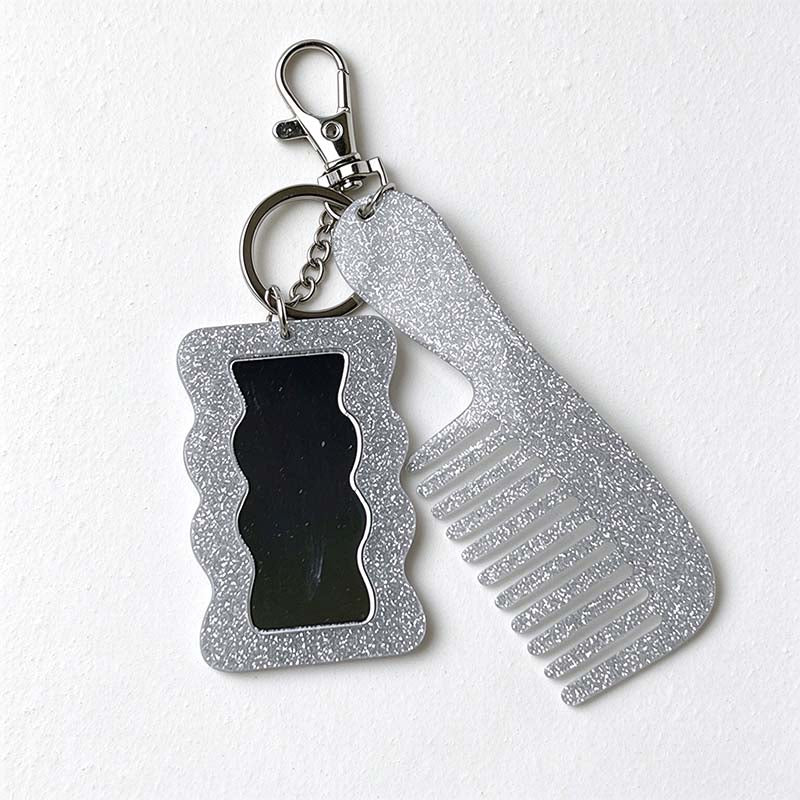 CouldNook Glitter Mirror Comb Keychain - Wavy Rectangle