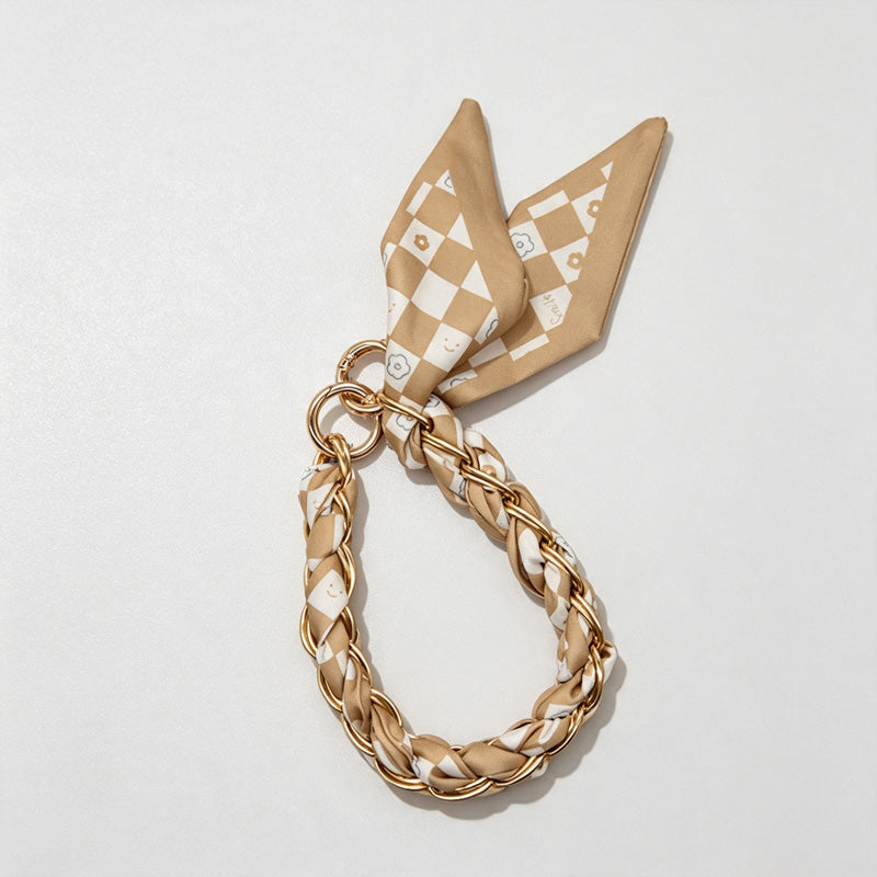 CouldNook Warm Print Scarf Phone Wrist Strap - Neutral Chain Accent