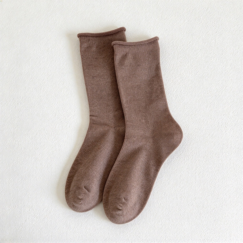 CouldNook Rolled Cuff Slouch Socks - Plain Knit And Neutral Color Range