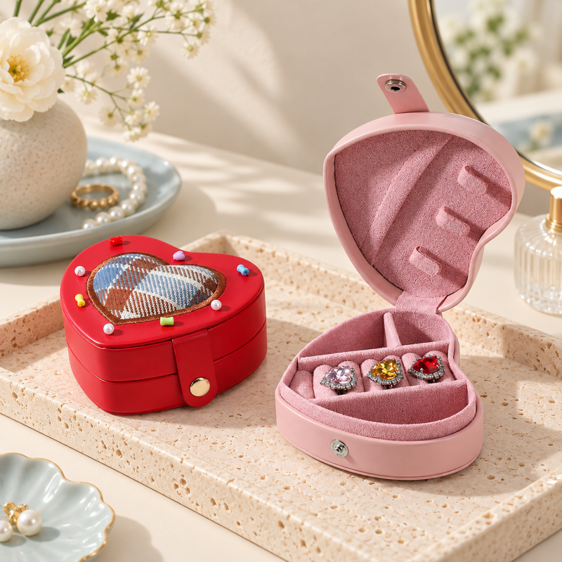 Heart Jewelry Box - Plaid Center and Colorful Accents