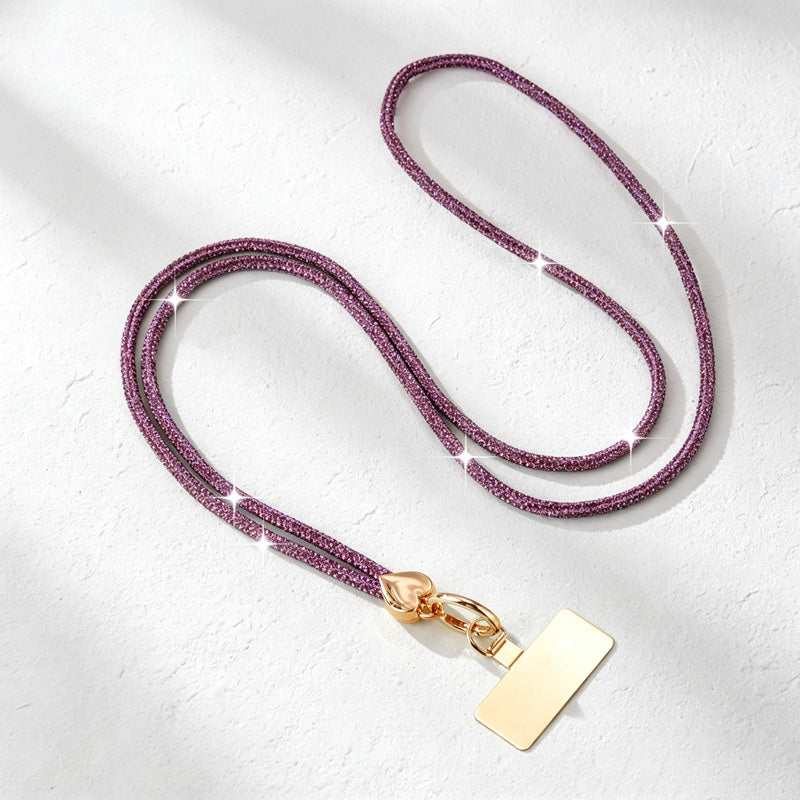 CouldNook Rhinestones Set Crossbody Phone Strap with Heart-Shaped Links