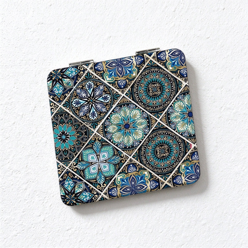 Boho Tile Print Compact Mirror with Folding Case