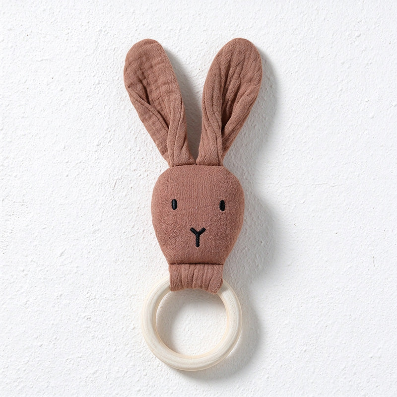Cotton Bunny Rattle with Long Ears and Ring