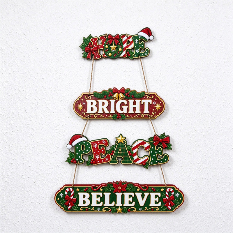 Wooden Christmas Hanging Sign with Connected Message Panels
