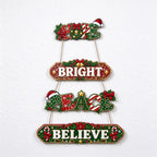 Wooden Christmas Hanging Sign with Connected Message Panels