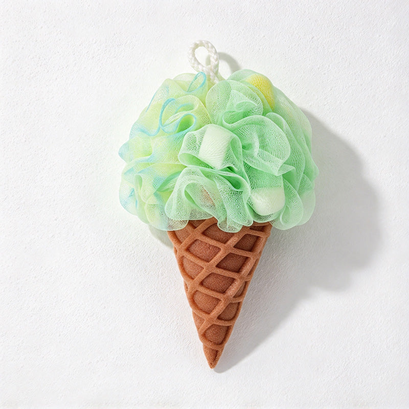 CouldNook Ice-Cream Bath Pouf - Pastel Mesh Scoop and Textured Cone