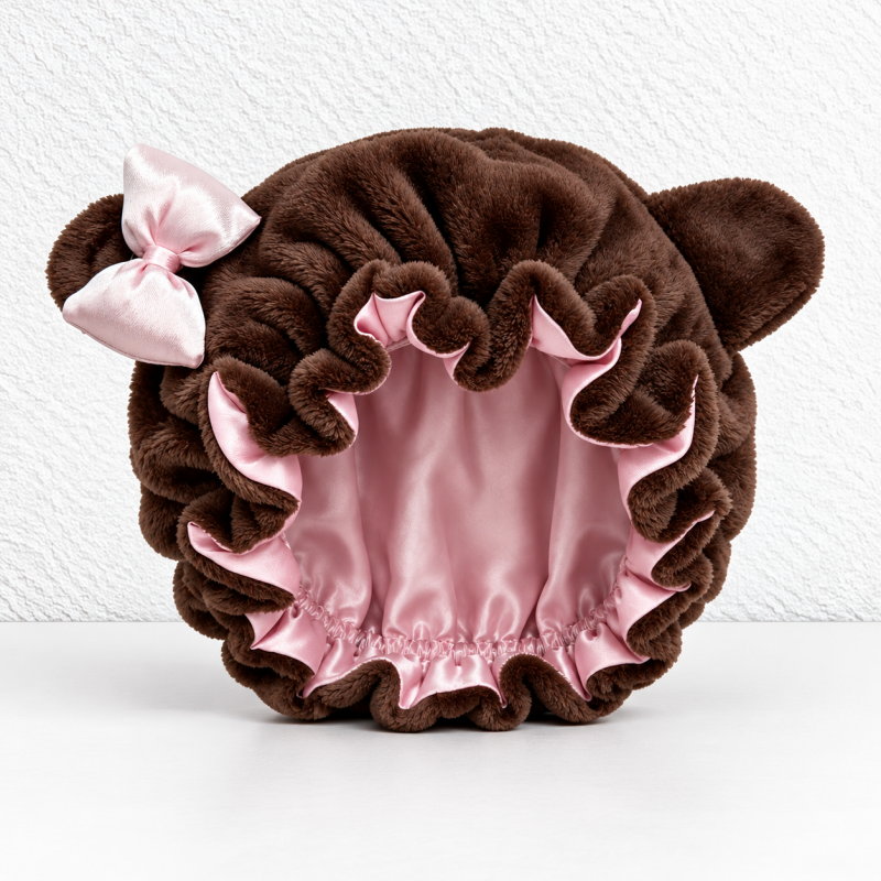 CouldNook Bear Ear Sleep Bonnet - Ruffled Bow Detail