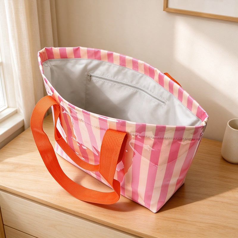 Glossy Striped Shoulder Tote