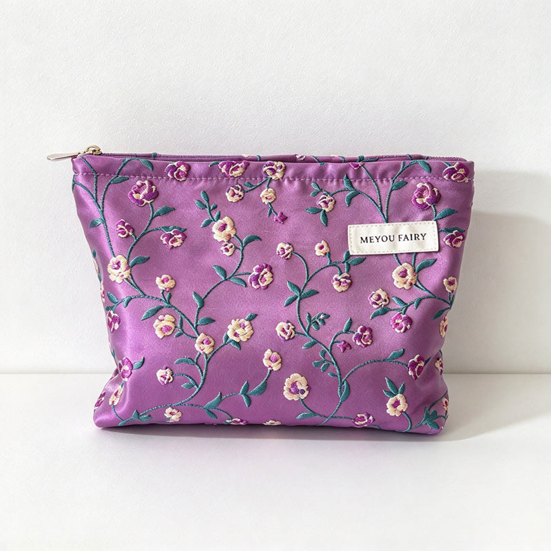 CouldNook Floral Vine Makeup Pouch - Textured Blossoms And Top Zipper