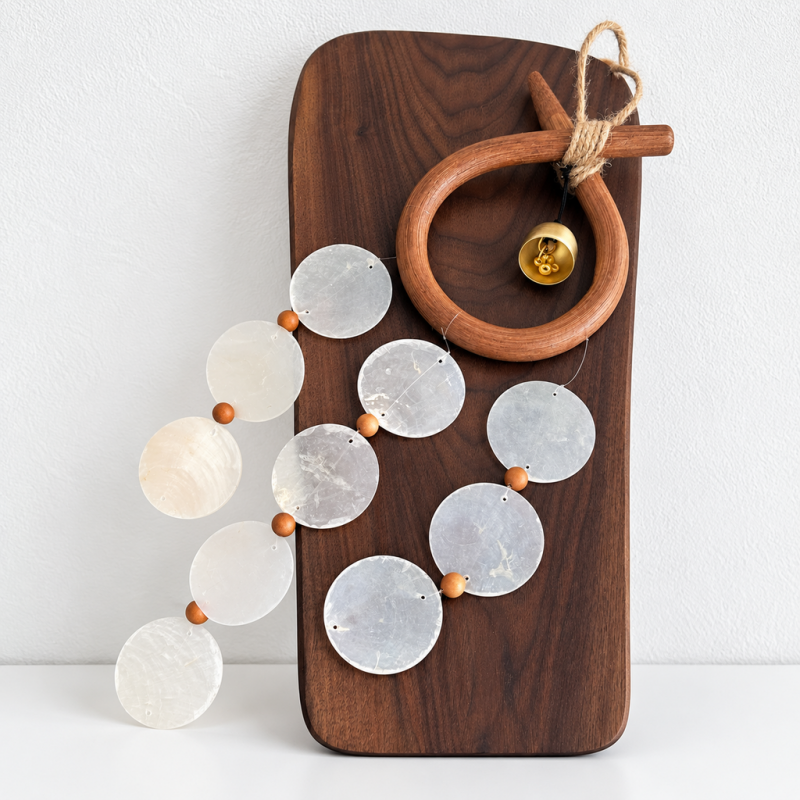 CouldNook Rattan Bell Wind Chime - Looped Frame And Knotted Cord