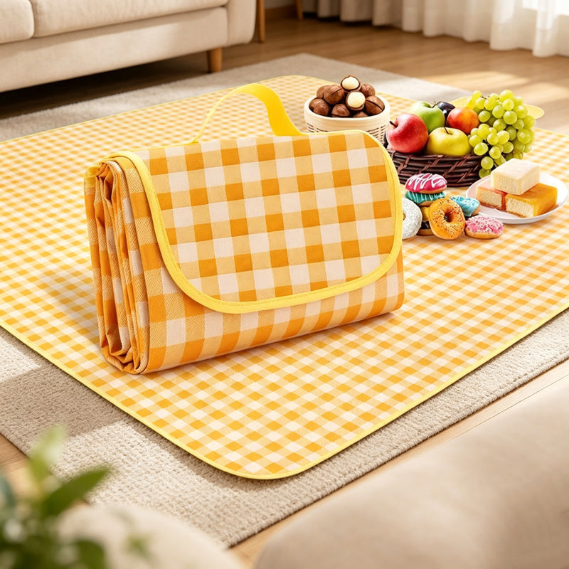 CouldNook Yellow Gingham Picnic Mat - Compact Folded Case