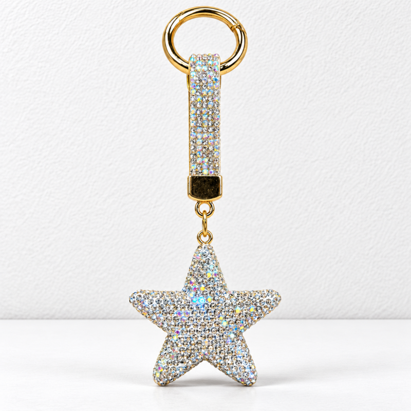 CouldNook Star Keychain - Raised Rhinestone Shape and Matching Decorative Strap