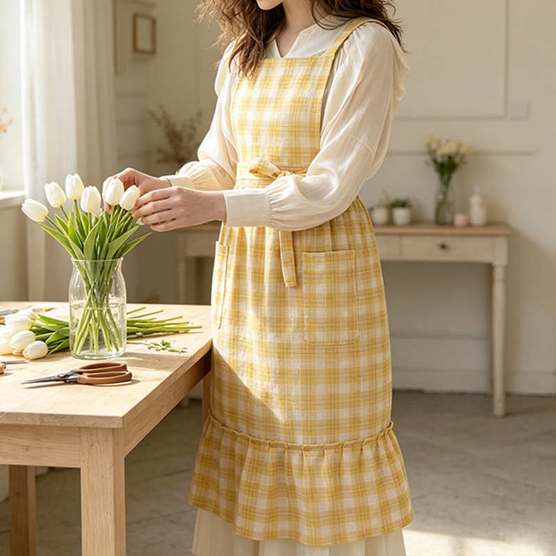 CouldNook Gingham Ruffle Apron - Fresh Checked Kitchen Layer