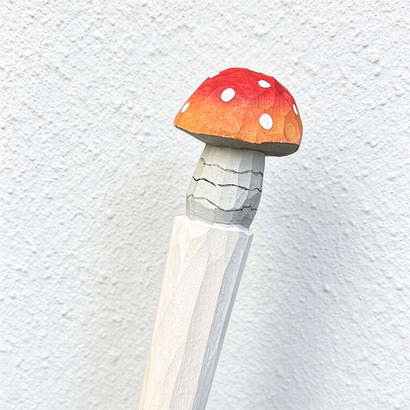 CouldNook Carved Mushroom Pen - Painted Cap And Faceted Wooden Stem