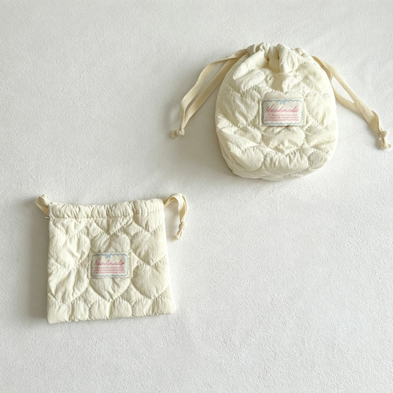 CloudNook Heart Quilted Drawstring Pouch‑Cosmetic Storage Bag