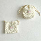 CloudNook Heart Quilted Drawstring Pouch‑Cosmetic Storage Bag