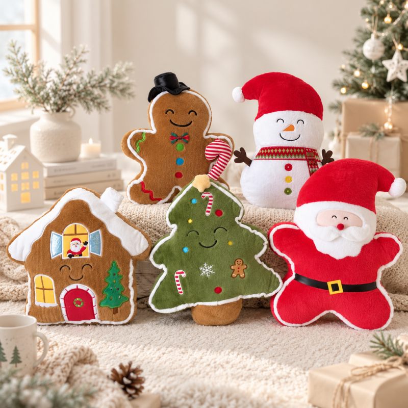 CouldNook Christmas Character Cushion - Smiling Faces And Shaped Festive Outlines