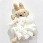CouldNook Animal Bath Pouf - Bear and Rabbit Faces Around Ruffled Mesh