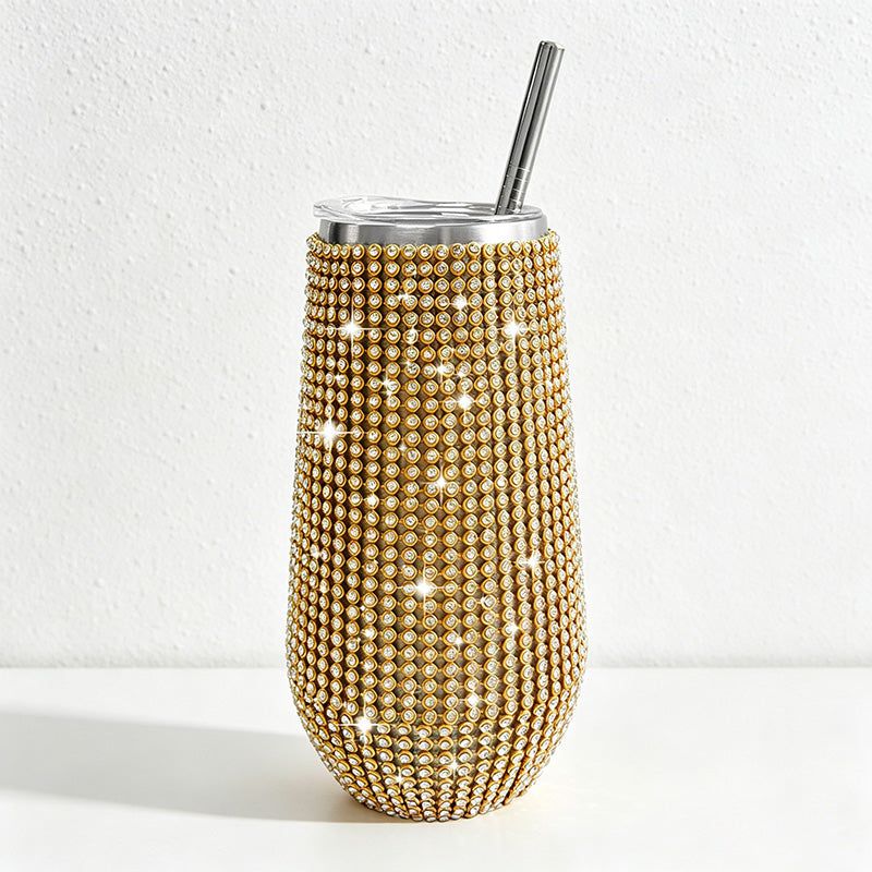 CouldNook Rhinestone Tumblers-6oz Stainless Steel Vacuum Insulated U-Shaped Eggshell Coffee Cup with Straw