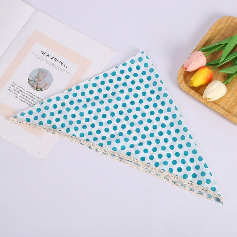 Polka Dot Triangle Culinary Bandanas - Lace Trimmed Headscarf(Set of 10)