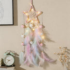 CouldNook Dreamcatcher-Handmade Star Moon Cat Shaped Feather Pom Pom Dream Catcher Wind Chime