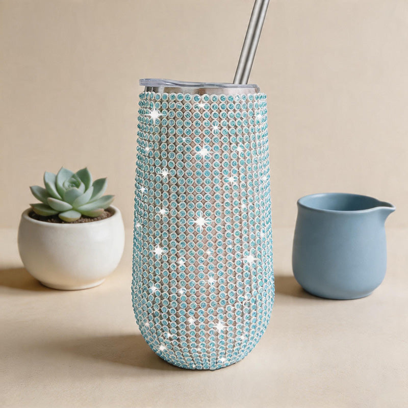 CouldNook Rhinestone Tumblers-6oz Stainless Steel Vacuum Insulated U-Shaped Eggshell Coffee Cup with Straw