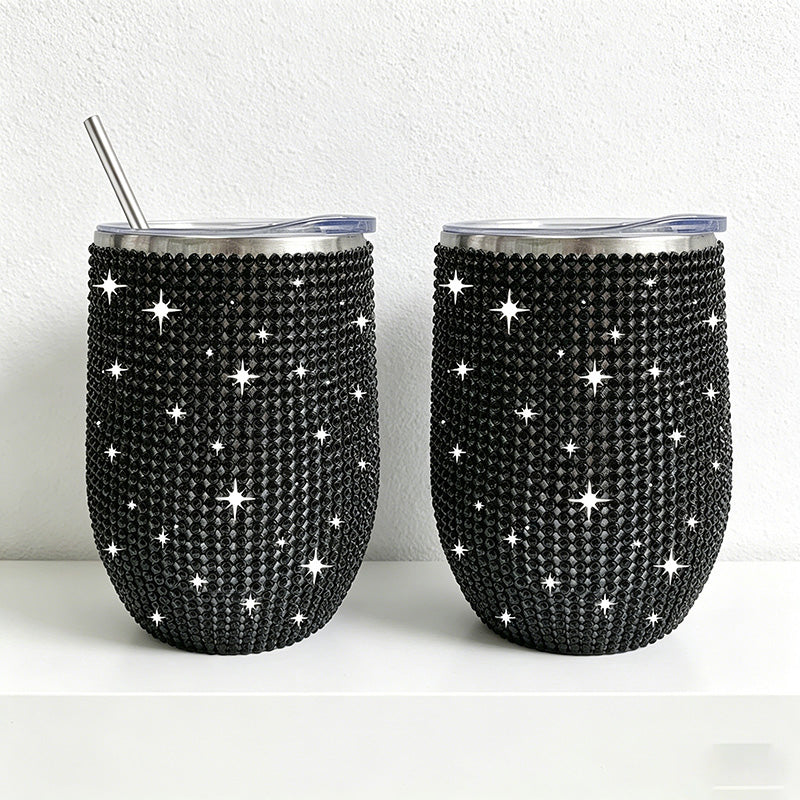 CouldNook 12oz Bling Rhinestone Stemless Wine Tumbler - Clear Lid & Straw (Leopard & Ombre Series)