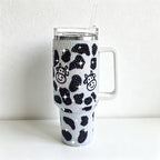 CouldNook 40oz Rhinestone Cow Print Tumbler-Stainless Steel Vacuum Insulated Ice Tumbler with Handle & Straw