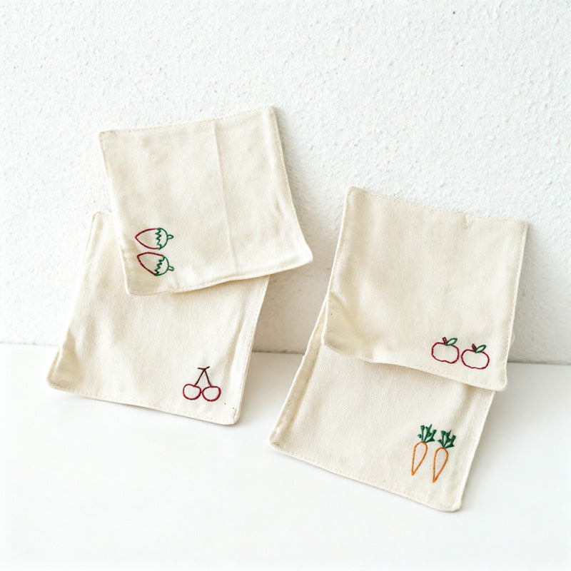 CouldNook Rustic Embroidered Fabric Coaster Set of 4 - Farmhouse Cotton Mug Mat