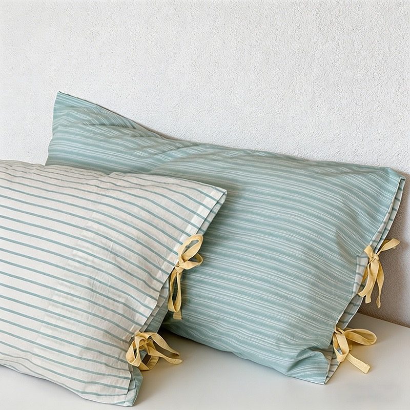CouldNook Vintage Washed Cotton Striped Pillowcase - Cottagecore Bowknot Tie Pillow Cover