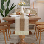 CouldNook Farmhouse Cotton Linen Table Runner - Rustic Boho Woven Macrame Mat